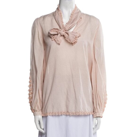 byTIMO Coquette Polka Dot Lace Ruffle Tie Neck Blouse - Picture 2 of 14